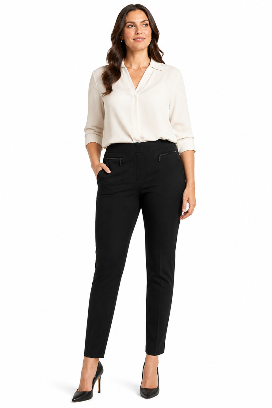 Long Tall Sally Womens Solid Black Tapered Stretch Pants Career Workwear sz 12